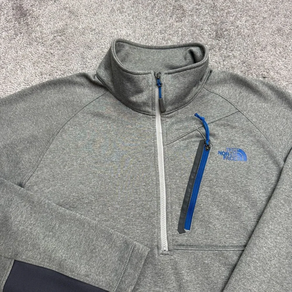The North Face Quarter Zip Fleece Pullover Jacket Mens Medium Gray Blue Outdoor